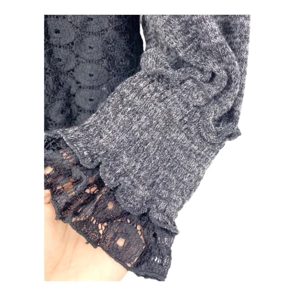 ANTHROPOLOGIE RO+DE Black/Gray Amirah Lace Long Smocked Cuff Sleeve Top XL - Picture 12 of 16